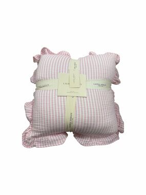 2 PINSTRIPE Laura Ashley Pink Ruffle Edge Decorative Pillows ~ Charming